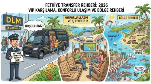 Fethiye merkez, Ölüdeniz, Çalış, Göcek ve marina bağlantıları için VIP transfer, konforlu ulaşım ve detaylı bölge rehberini yansıtan görsel turu.